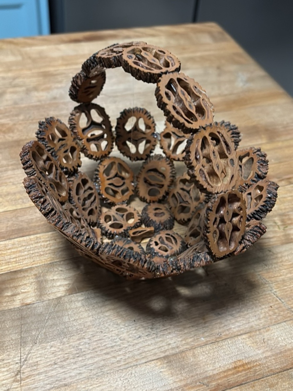 Handcrafted Botanical Walnut Shell Decorative Bowl - Brown